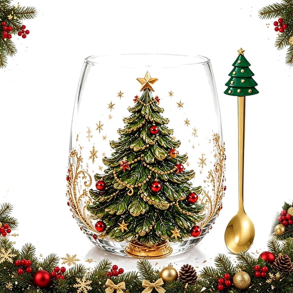 Christmas 3D Wine Glass Collection, Handmade Christmas Glass Cup for Drinks Coffee, Tea, Wine & Cocktails Holiday Party Glassware & Gifts