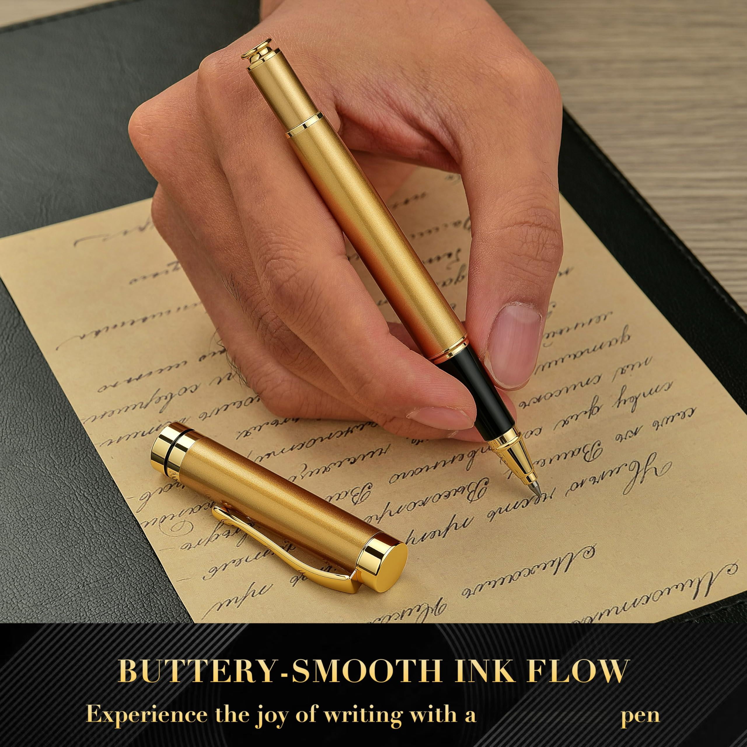 Ballpoint Pens  Stainless Steel With Chrome Trim Luxury Golden Metal Pen Set Ball Gift For Men & Women Professional Executive Office Fancy Pens-nice Box Extra Refill