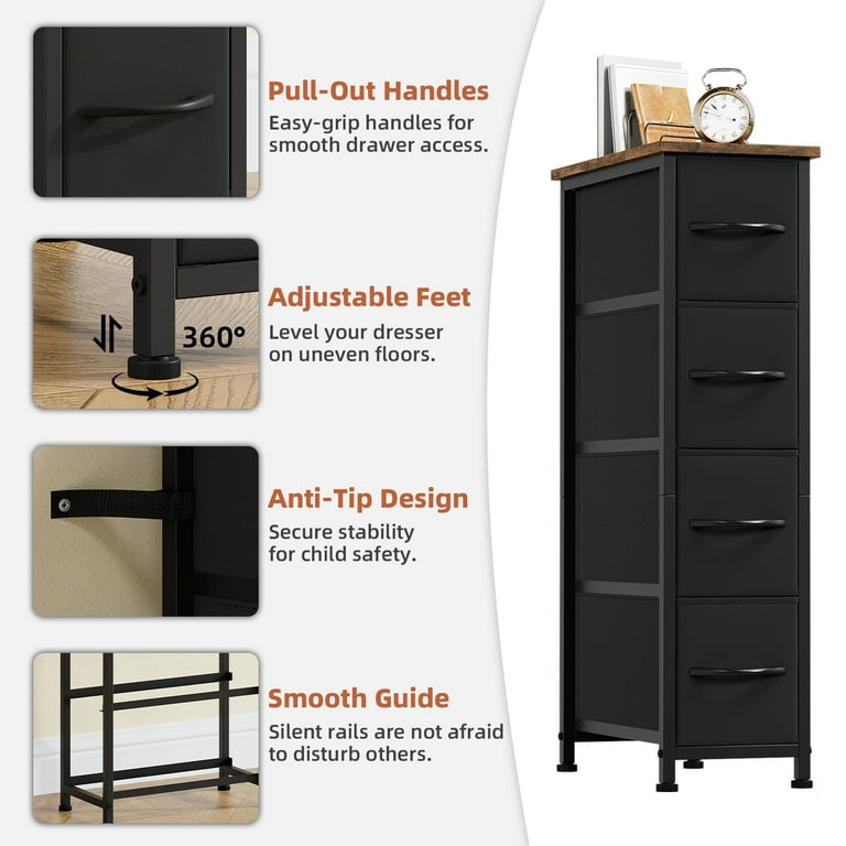 Somdot Tall Narrow Dresser Vertical Storage Tower - 4 Drawer Chest