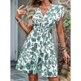 thumbnail image 5 of Women's V Neck Dresses Deep Loose Sundress Ruffle Sleeve Mini Dress for Summer Casual Beach Jade Green M, 5 of 6