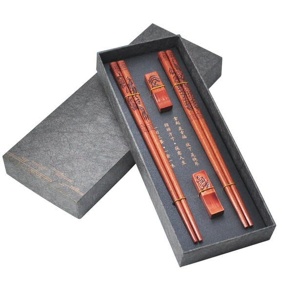 Wooden Chopsticks Reusable with Case, Chinese Chopsticks Set with Holder 2 Pair