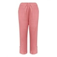 thumbnail image 4 of Lumtrix Linen Pants Women Petite Straight Leg Summer Beach Cotton Linen Wide Leg Lounge Pants High Waisted Casual Plus Size Trousers Pink S, 4 of 7