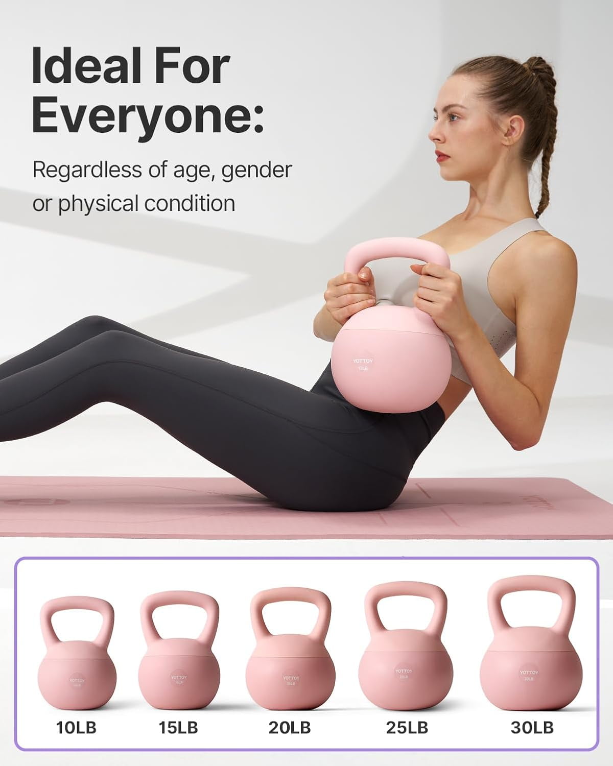 YOTTOY 15 lb Soft Kettlebell — Pink, Anti-Slip Grip,Weight for Home Workouts,Safety Guaranteed