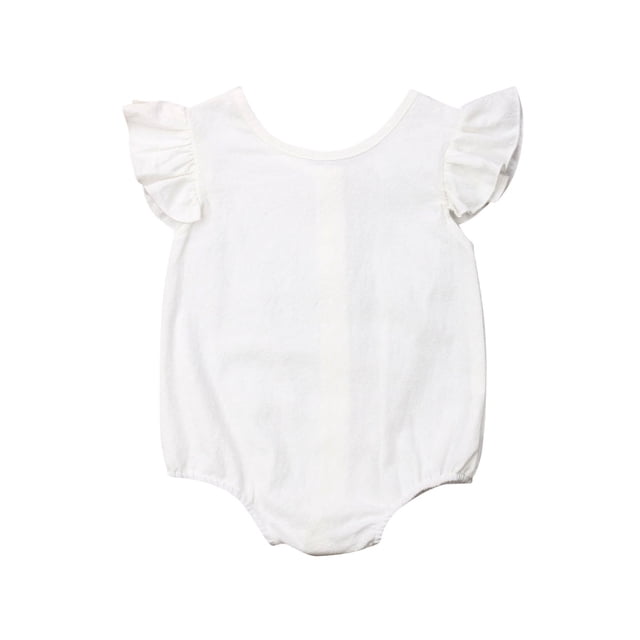 Sylvamorning Baby Girl Ruffled Flying Sleeve Bodysuit Solid Color Button Romper