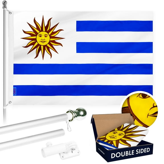 G128 Combo Pack: Flag Pole 6Ft Silver Tangle Free & Uruguay Uruguayan Flag 3x5FT Double Sided Embroidered