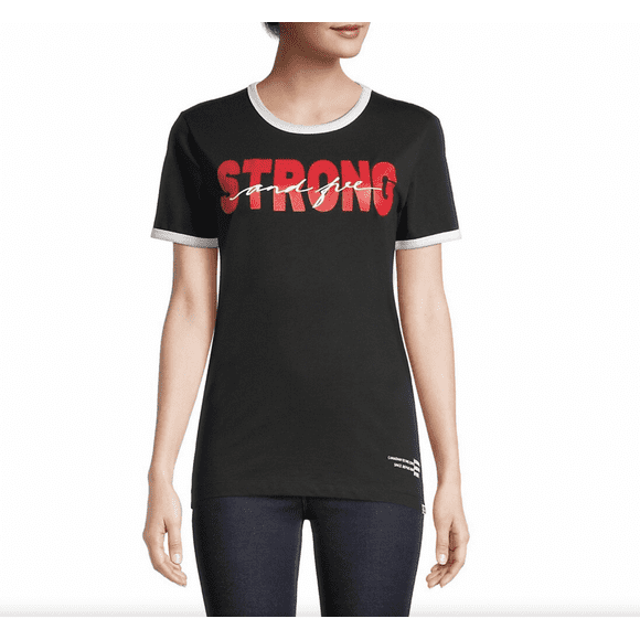 Hudson's Bay Women's Maple Leaf Strong & Free Ringer T-Shirt Black Size M