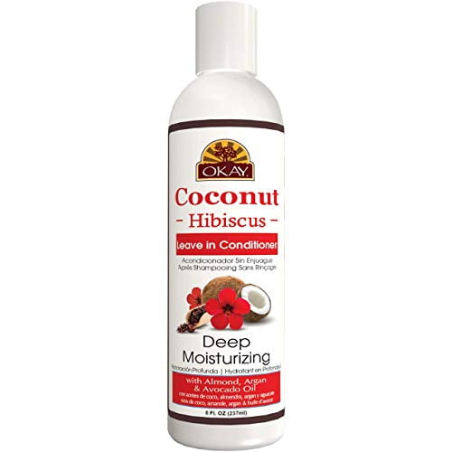 OKAY | Coconut Hibiscus Leave-In Conditioner | For All Hair Types & Textures | Restore - Hydrate - Strengthen | With Almond, Argan & Avocado Oil | Free of Paraben, Silicone, Sulfate | 8. oz