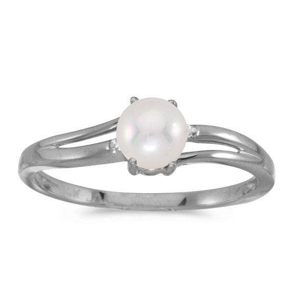 14k White Gold Freshwater Cultured Pearl And Diamond Ring