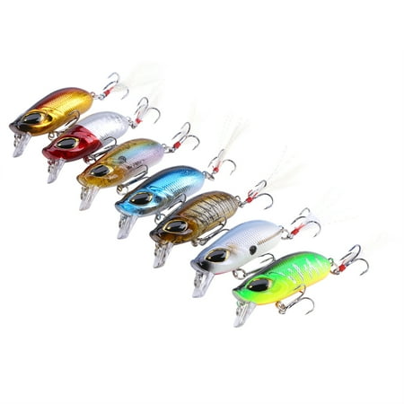 FloreceBien 7pcs ABS Hard Plastic Outdoor Fishing Crank Bait Hooks Bright Color 3D Eyes Fish Tackle Baits