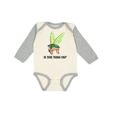 

Inktastic Is This Thing On Cute Cicada with Microphone Gift Baby Boy or Baby Girl Long Sleeve Bodysuit