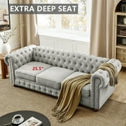 Aukfa 80 Sectional Sofa for Living Room, 3 Seater Couch with Reversible Ottoman, Chenille, Dark Gray