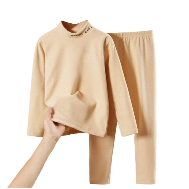 ZACPNCV Pyjama pour Filles Enfants Ensemble de Pyjamas 2 Pcs Doux et Confortable Haut à Manches Longues et Pantalon Pyjama Extensible pour Filles Beige 2-3 Ans