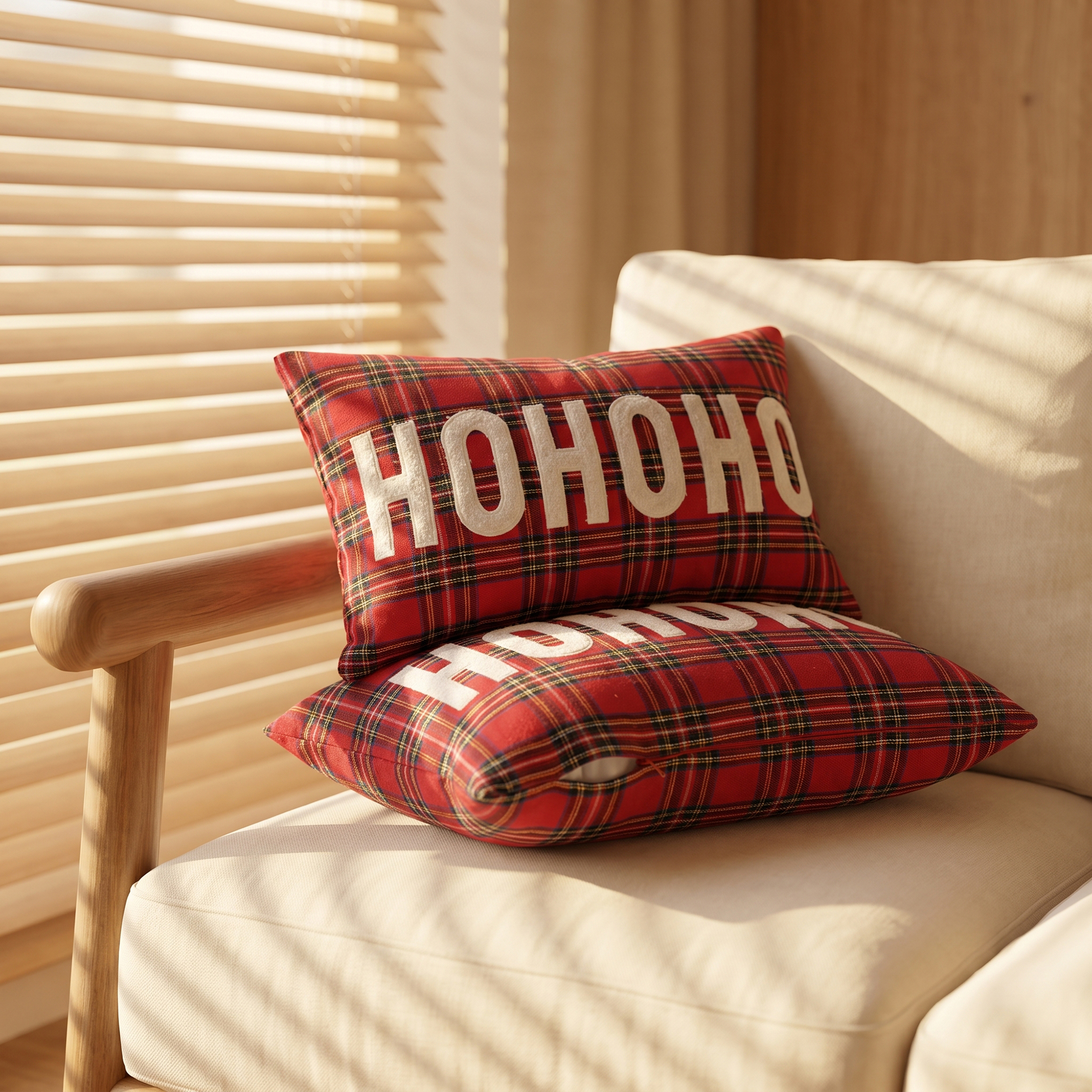 Unique Bargains Plaid Throw Pillow Covers Tartan Cushion Cases Red Plaid HoHoHo 20"x12"