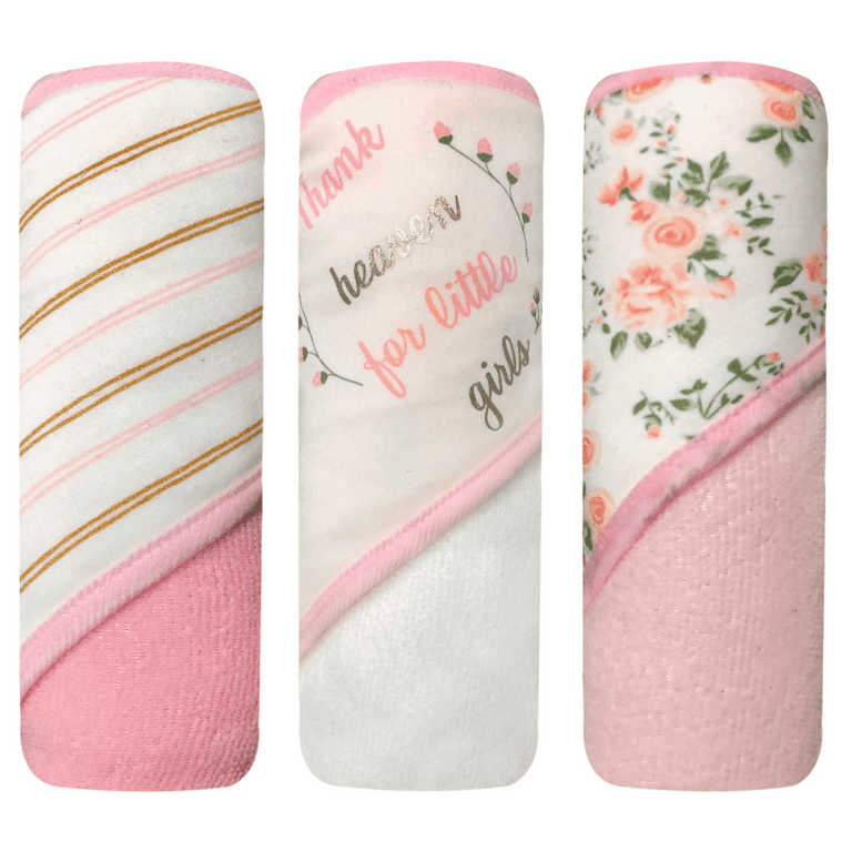 Modern Baby Hooded Baby Towels 3 Pack Set of Infant Girl Baby Bath