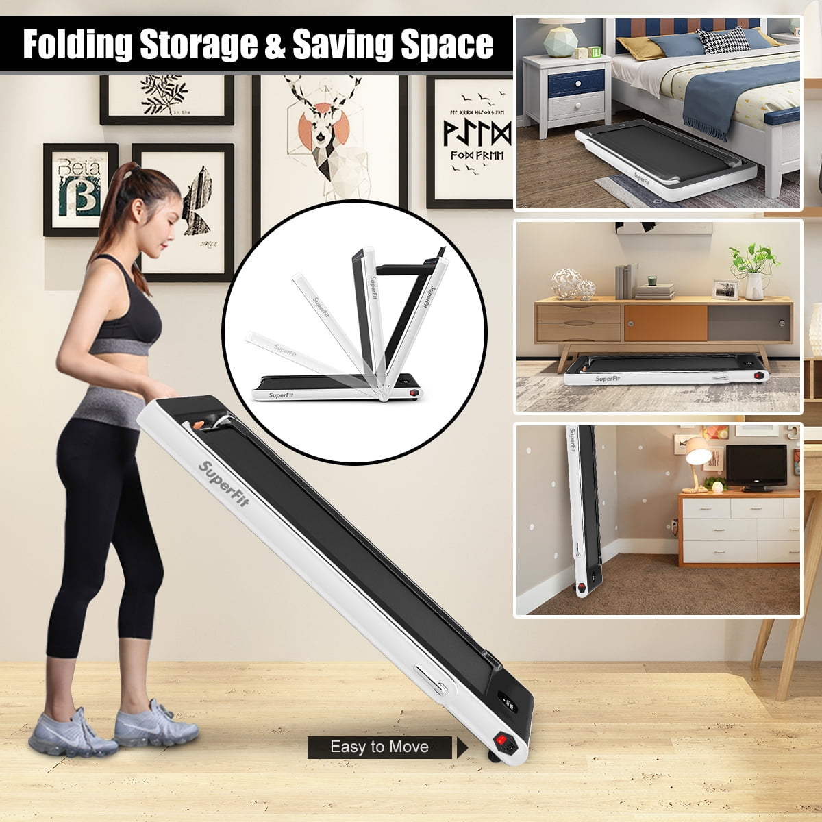 Gymax 2 in 1 Folding Treadmill 2.25HP Running Machine w/ Dual Display White