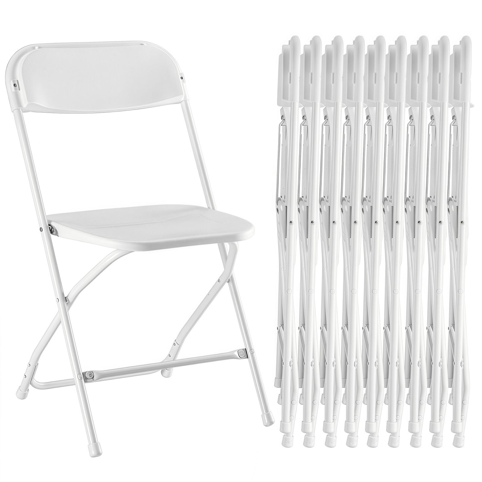 Kelno Plastic Folding Chair Set of 10 Portable Seating with Lightweight Metal Frame, White