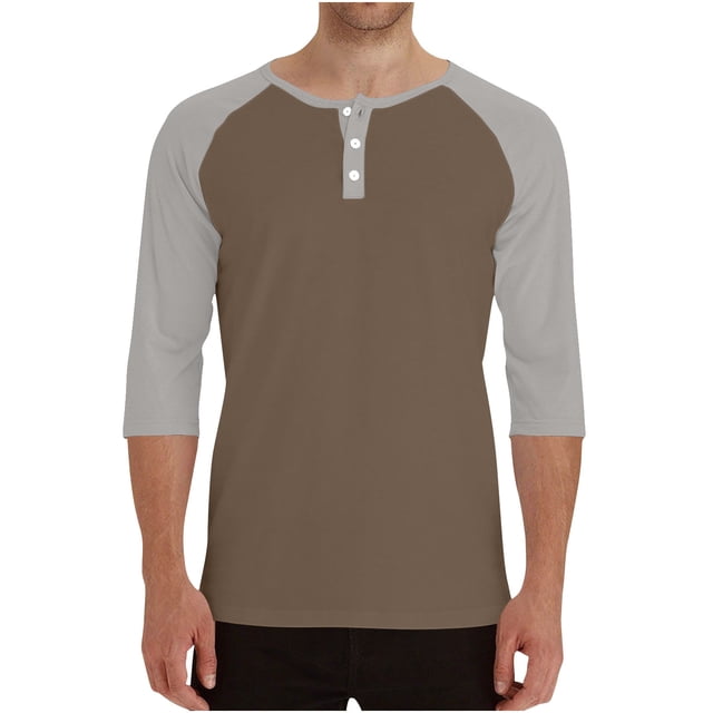 HAiming Mens 3/4 Sleeve Baseball Shirt Casual Crew Neck Button Pullover Tops Color Block Athletic Tee
