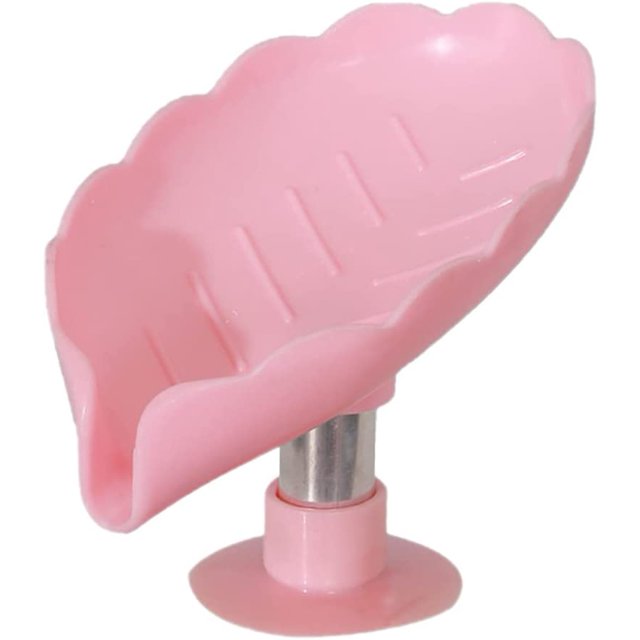 Jabonera en forma de hoja ABS Autodrenante Creatividad Caja de jabón con ventosa para ducha Baño Bañera Esponja Cepillo para fregar (Rosa) 4 piezas Afortunado Sencillez