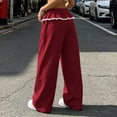 thumbnail image 6 of Ozmmyan Womens Wide Leg Sweatpants for Womens High Elastic Waist Ruffle Lace Trim Casual Lounge Pants with Pockets, 6 of 7