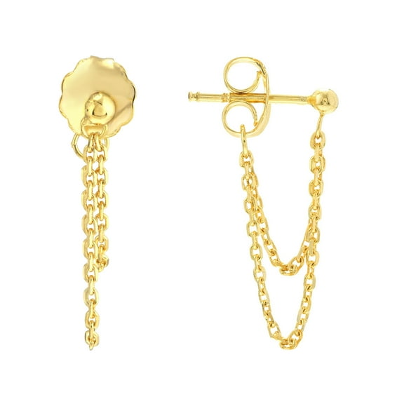 Honey Crush Real 14K Yellow Gold Double Cable Chain Huggie Earrings (Length 16mm)