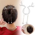 thumbnail image 2 of SGACAI Lindo moño para el cabello con forma de reno navideño, soporte para moño con borlas y broche para el cabello♯, 2 of 6