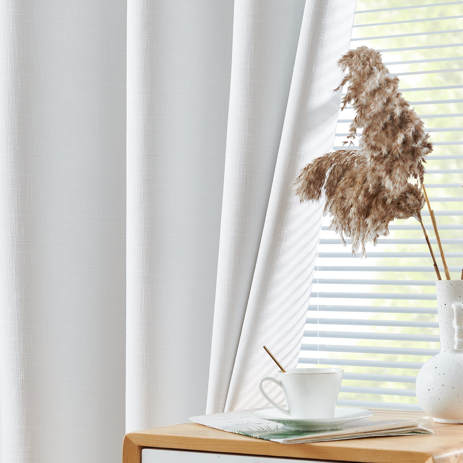 Curtainking Room Darkening Curtains for Bedroom, 84 Inch Length Linen Textured Drapes for Living Room, Thermal Insulated Light Blocking Curtains, Grommet Top Window Treatments 2 Panels, White