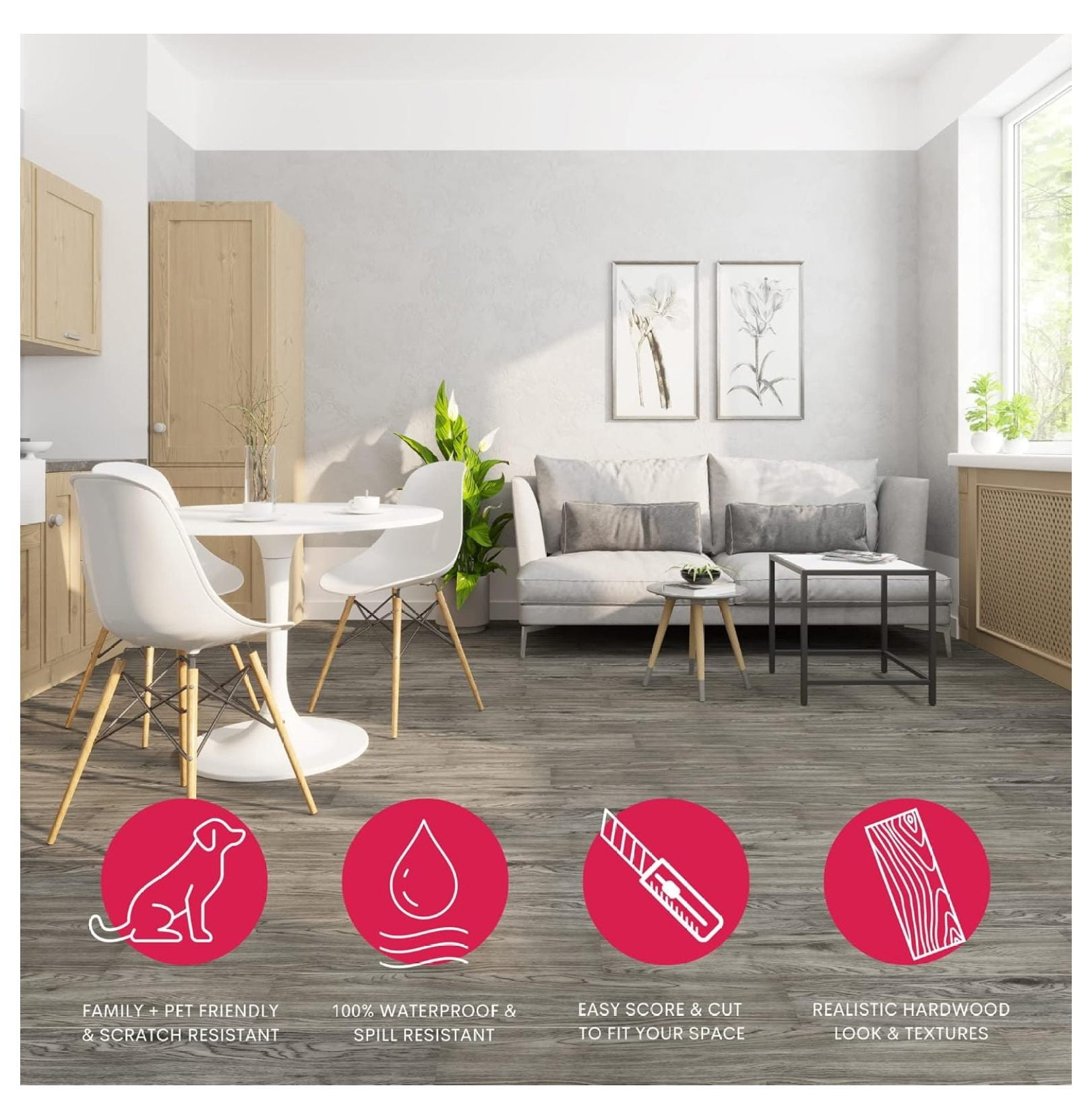 Luxury Vinyl Flooring Tiles-Peel and Stick Floor Tile for DIY Installation-36 Wood-Look Planks-Greyscale-BaseCore-54 Sq. Feet
