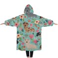 thumbnail image 2 of Oversized Wearable Blanket Hoodie,Dachshund and Flower Sherpa Blanket Hoodie with Super Pockets,Super Warm Fuzzy Pullover for Women & Men, 2 of 6