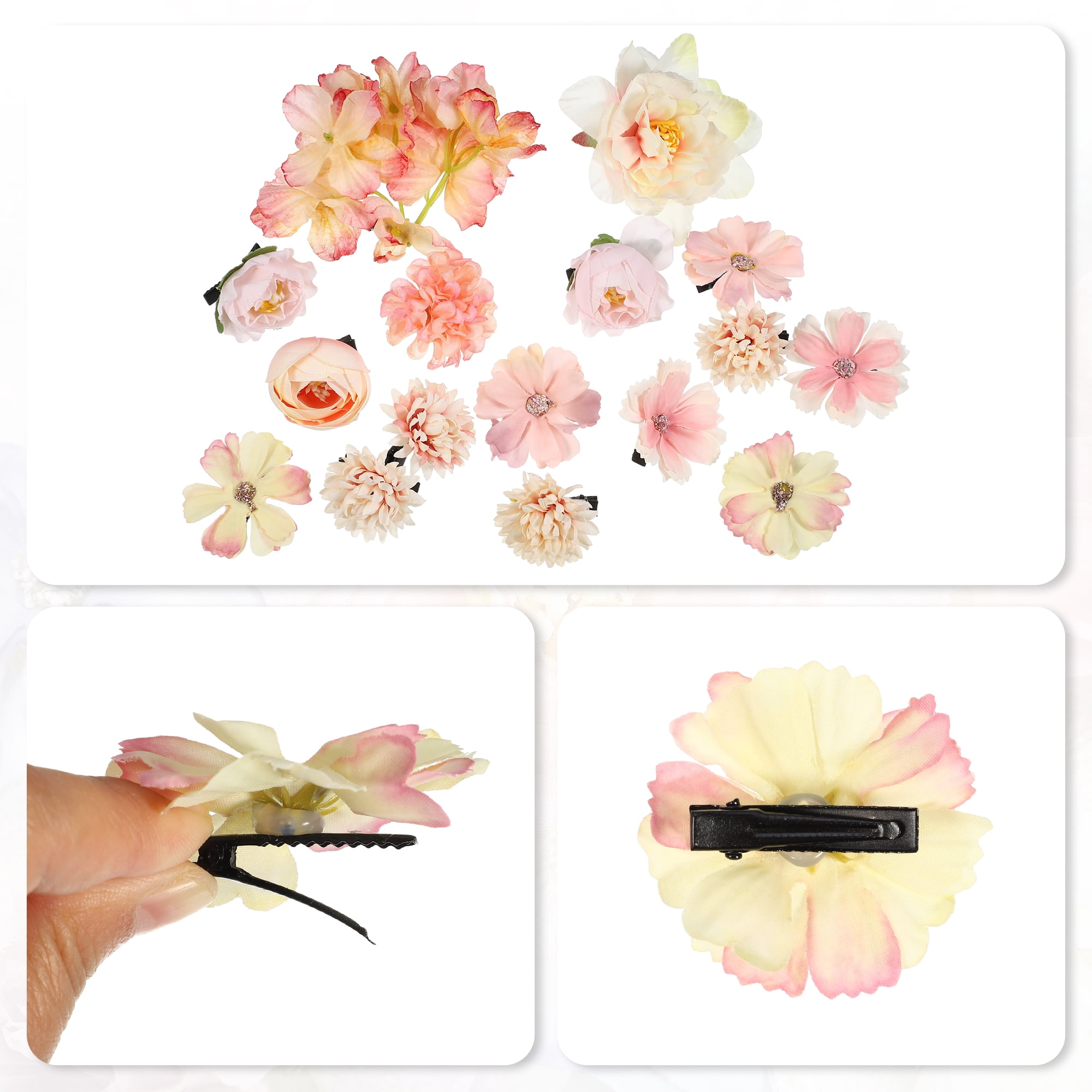 Unique Bargains 16Pcs Flower Hair Clips Flower Hair Barrettes Fake Flowers