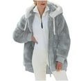thumbnail image 1 of Reduce Womens Oversized Fuzzy Fleece Open Front Hooded Pockets Cardigan Jackets Loose Fit Sherpa Coat Color Block Print Winter Warm Plush Zip Outerwear (Blue#01 XXL), 1 of 5