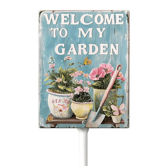 Eveokoki Welcome To My Garden Sign with Stake, Welcome Decoration Yard Art Decor, Indoor Outdoor Decorative Aluminum Lawn Ornament for Yard Pathway Patio Backyard