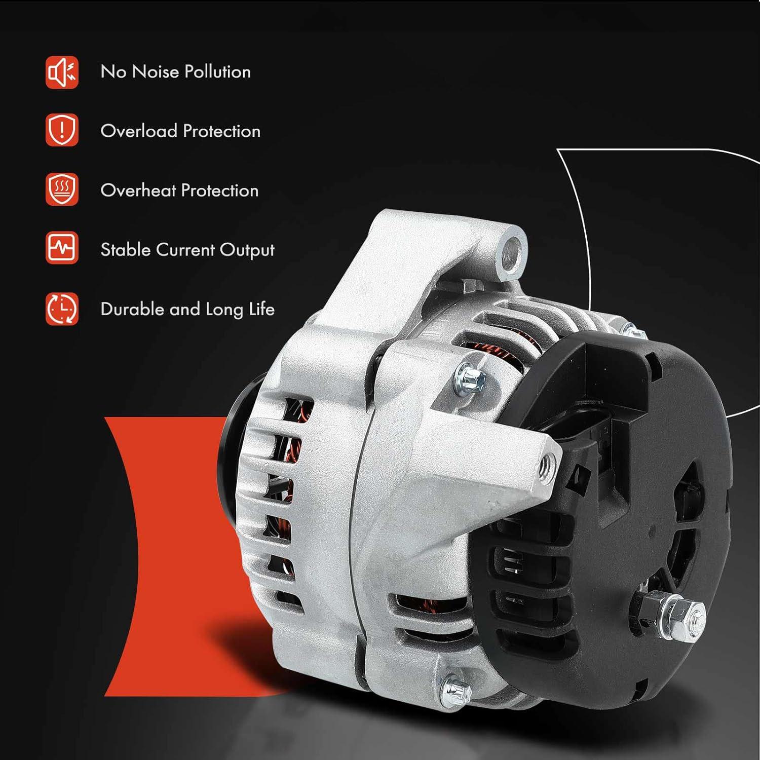 A-Premium Alternator Compatible with Chevrolet/Chevy, Cadillac, GMC, Isuzu, Olds Vehicle Models, 4.3L 5.0L 5.7L 6.5L 7.4L, 12V 105A Clockwise 6-Groove Pulley, Replace# 8206N, 8206, 10463651, 10480167