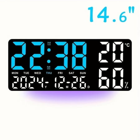 14.6/9.5 LED Digital Alarm Clock, Large Display with Date, Week & Temperature, Auto Dimmer & Remote Control, Modern Decor for Home Office, Ideal Gift for Seniors