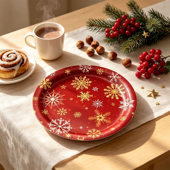 Linargent Christmas Party Supplies 10PC 9 inch Paper Plates Disposable, Snowflake Theme Xmas Party Decorations & Favors