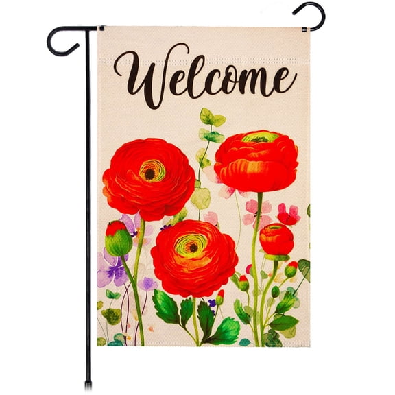 G128 Double Sided Spring Garden Flag Welcome Flowers 12"x18" Yard Garden Lawn Decoration