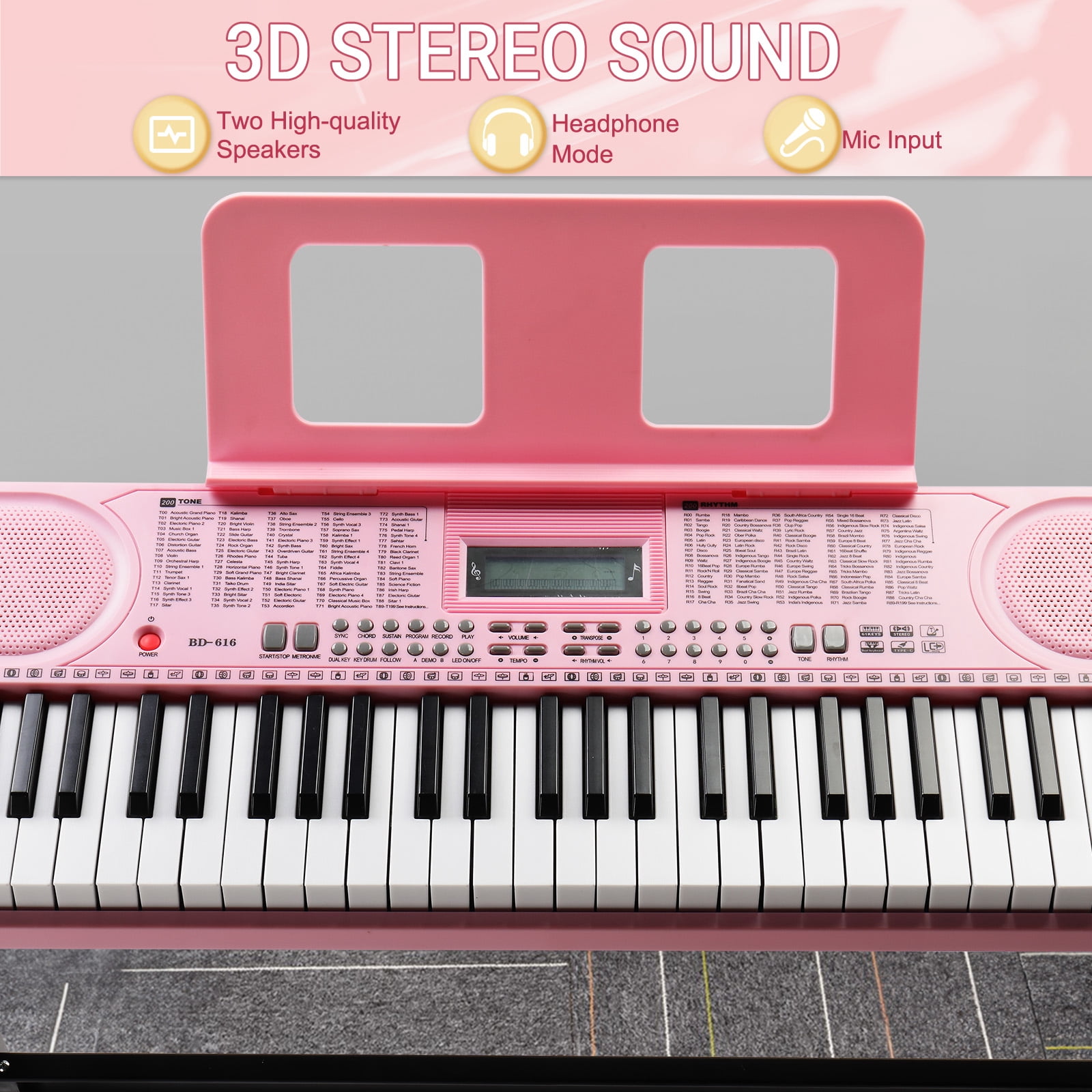 Ktaxon 61 Keys Keyboard Piano with Lighted Keys, Z-Stand, Piano