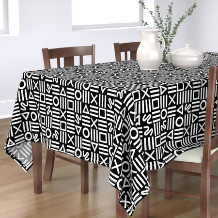 

Cotton Sateen Tablecloth 70 Square - Geometry Black White Line Abstract Geometric Shapes Print Custom Table Linens by Spoonflower