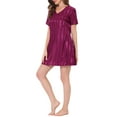 thumbnail image 4 of INSPIRE CHIC Women's Satin Nightgowns V Neck Short Sleeve Striped Sleepshirt Silky Lounge Sleepwear Pajama Dress XL Red, 4 of 5