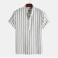 thumbnail image 2 of Mens Casual Stripe Shirt Short Sleeve Stand Collar Shirt Blouse Tops Summer Clothes For Men White M, 2 of 8
