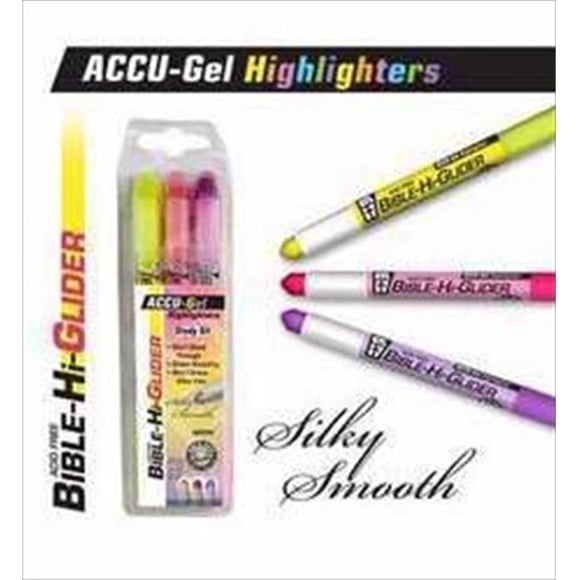 G T Luscombe Highlighter Accu Gel Bible Hi Glider 3 Pk Jaune avec Pack - Violet