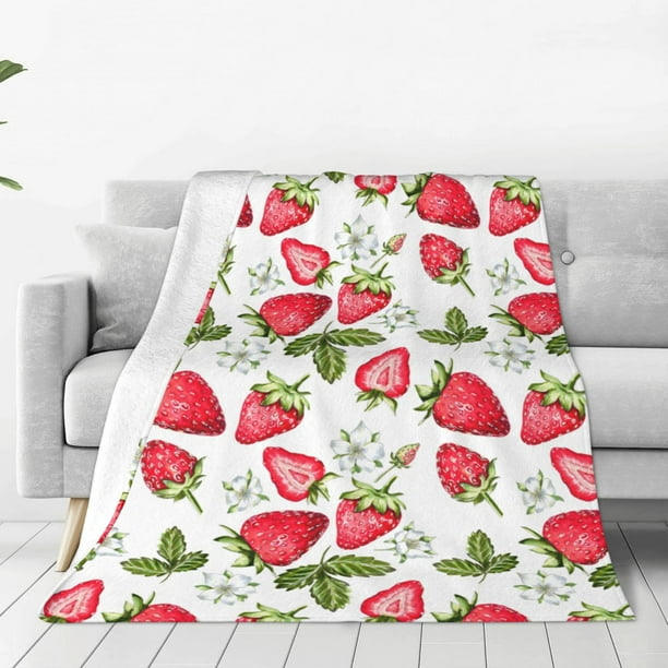 Fotbe Strawberry1 Manta de Franela Acolchonada con Estampado, Súper Suave y Esponjosa, Extra Grande para Sofá, Cama, Uso Todo el Año-60"x50"
