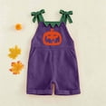 thumbnail image 2 of Unisex kids Corduroy Short Overalls, Pumpkin Felt Appliques Sleeveless Dungarees with Pockets, Comfort Baby Outfit for First Halloween Photoshoots and Pumpkin Patch Visits for 1-7 Years, 2 of 7