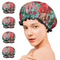 thumbnail image 7 of Shower Caps,Pioneer Flower Floral Print Pattern Waterproof Shower Cap for Women 4 Pieces,Double Reusable Hair Cover for Shower PEVA Elastic Stretch Hem, 7 of 7