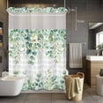 thumbnail image 3 of Sage Green Eucalyptus Leaf No Hook Shower Curtain with Snap in Liner Spring Summer Botanical Plaid Waterproof Bathroom Shower Curtain with See Through Top Window for Bathtub 72" x 84", 3 of 9