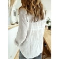 thumbnail image 3 of Aunavey Womens Long Sleeve Button Down Cotton Linen Shirt Blouse Loose Fit Casual V-Neck Tops, 3 of 6