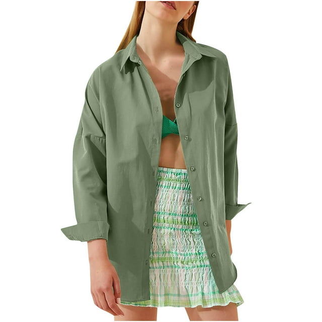 AherBiu Chemises pour Femmes 2024 Manches Longues Chemise Boutonnée Tendance Décontractée Ample Ajustée Blouses