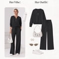 thumbnail image 5 of SUNBS Two Piece Outfits Women Fall Sweatsuits Henley Neck Tops Lounge Sets Wide Leg Pants Vocation Travel Outfits, 5 of 7
