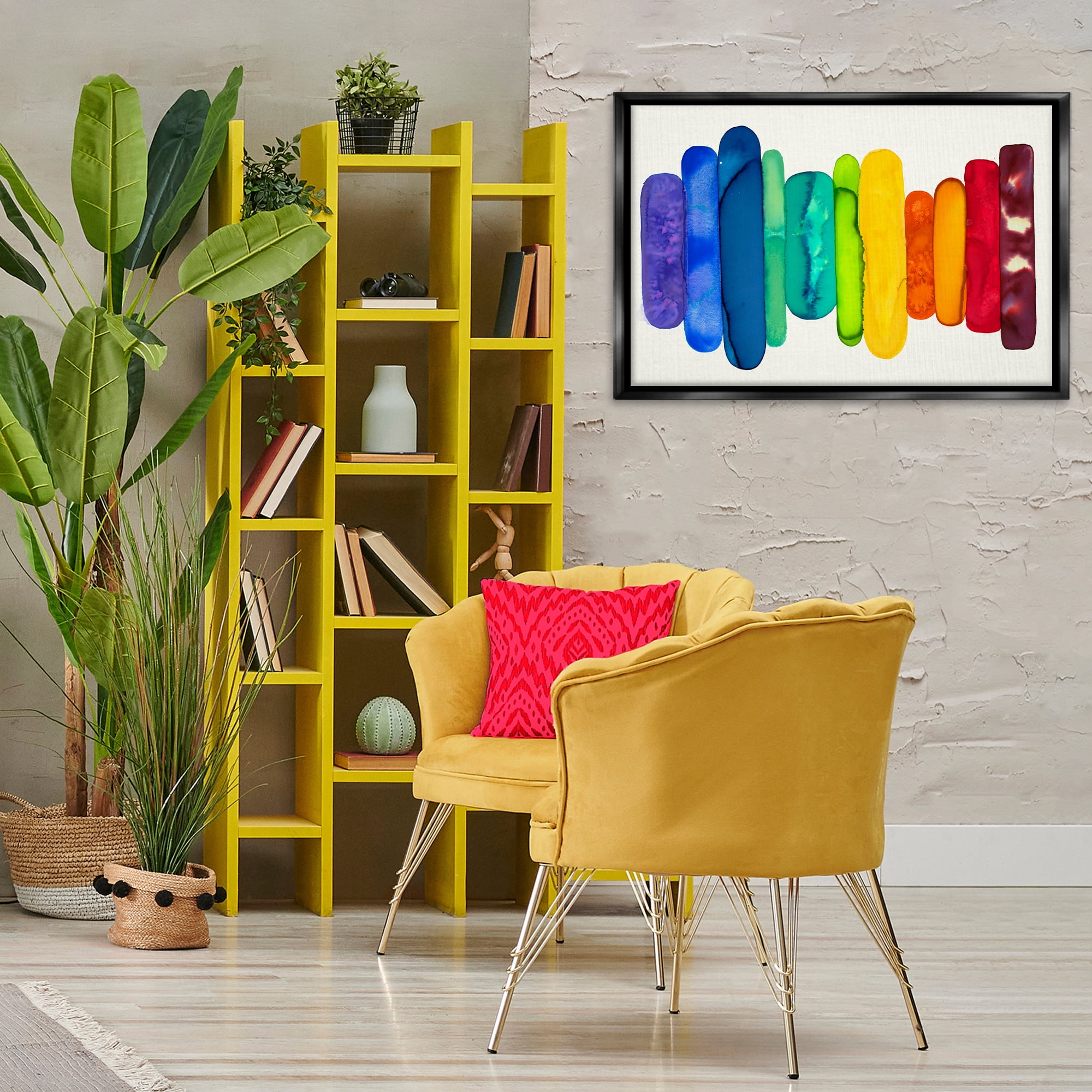 Stupell Industries Rainbow Ombre Shapes Abstract Painting Black Floater Framed Canvas Art Print Wall Art, 31 x 21