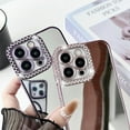 thumbnail image 2 of for iPhone Case,Luxury ElectroPlated Crystal Diamend Rhinestone Glitter Frame Mirror Shockproof Phone Case (Silver,iPhone 15), 2 of 6