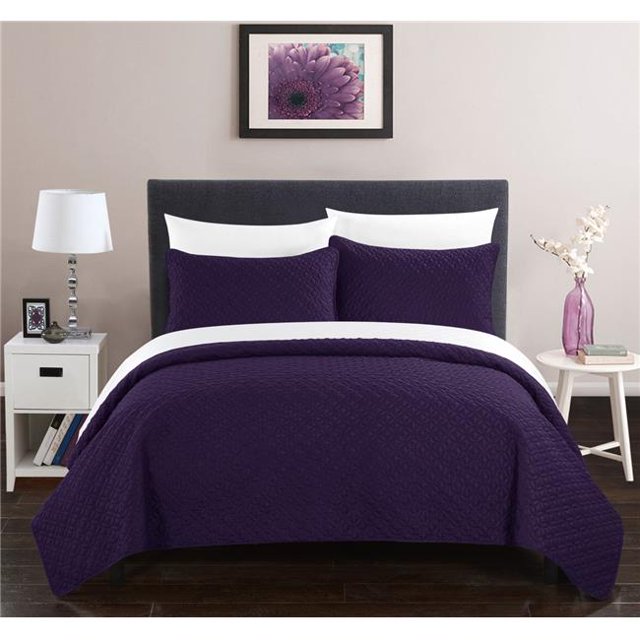 Chic Home BQS00224-BIB-US Thor Couvre-Lit Set & 44; Violet - Reine - 7 Pièces